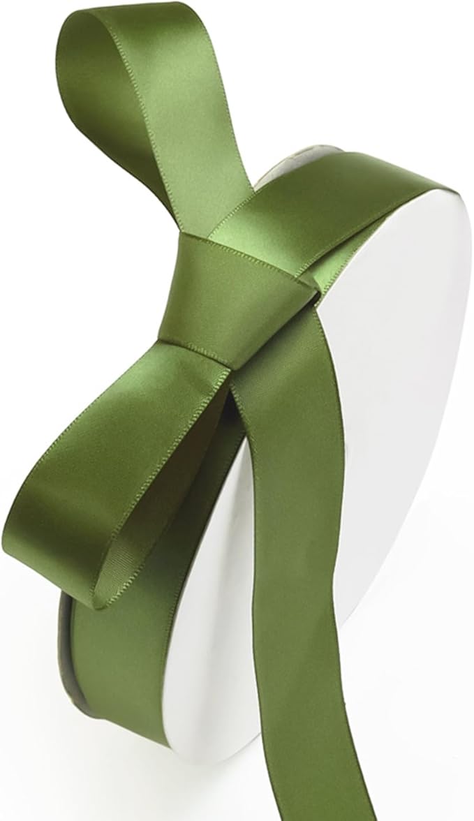 1" x 100 Yards Olive Green Polyester Satin Ribbon Single Faced Bulk Fabric Ribbons for Gift Wrapping, Crafting, Bows Making, Flower Bouquet, Wedding, Home Decor