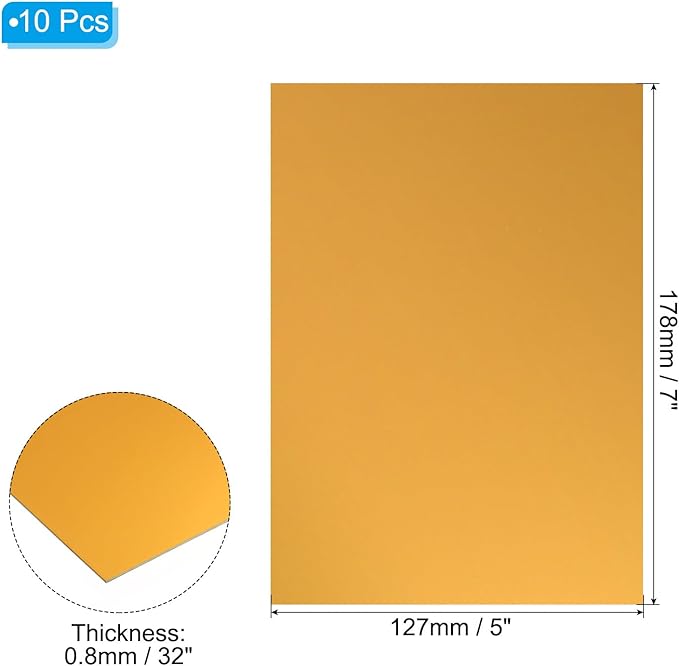 PATIKIL 7x5x1/32inch Anodized Aluminum Sheet, 10Pcs Metal Rectangle Aluminum Plate 0.8mm Thick Engraving Blanks for Laser Engraving DIY Decorative Crafting Home Decoration, Yellow
