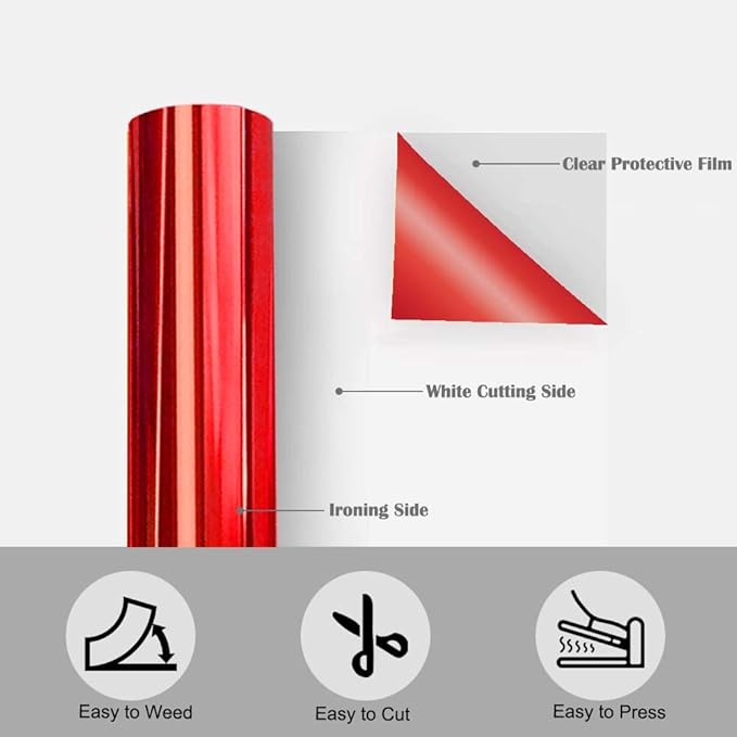 Tvinyl Warehouse Red Foil HTV Metallic Heat Transfer Vinyl Roll 12" x 6FT for All Cutter Machine