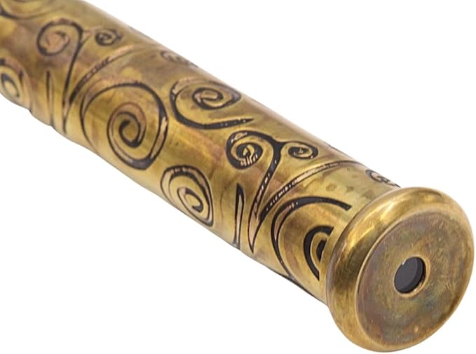 RII Marble Scope Kaleidoscope | Exquisite Etched Brass Design with Interchangeable Marbles | First Surface Mirrors for Clear Patterns | Includes Hardwood Stand | Ideal Antique Nautical Vintage Gift