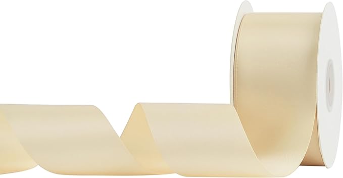 HUIHUANG Champagne Gold Ribbon 2 inch Double-Faced Champagne Satin Ribbon for Wedding Flower Bouquet, Dress Chair Sashes, Invitations Card, Gift Wrapping, Bows, Crafts, Holiday Decor -25 Yards/Roll