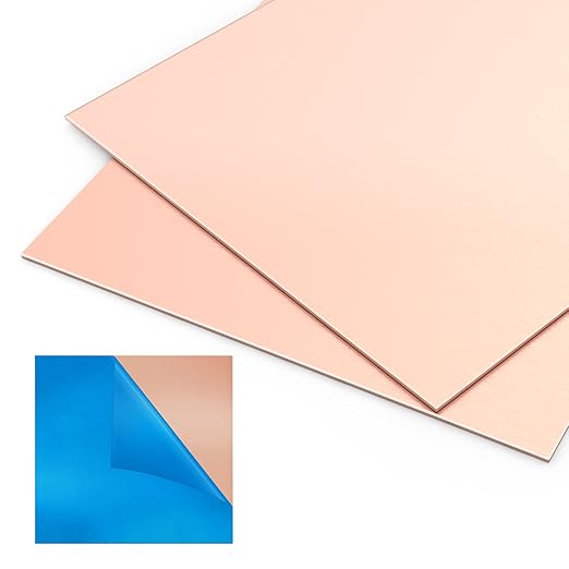2 Pieces 99.9% Pure Copper Sheet, 4" x 4", 24 Gauge(0.5mm) Thickness, Film Attached Copper Plate, Great for Jewelry, Crafts, modelers