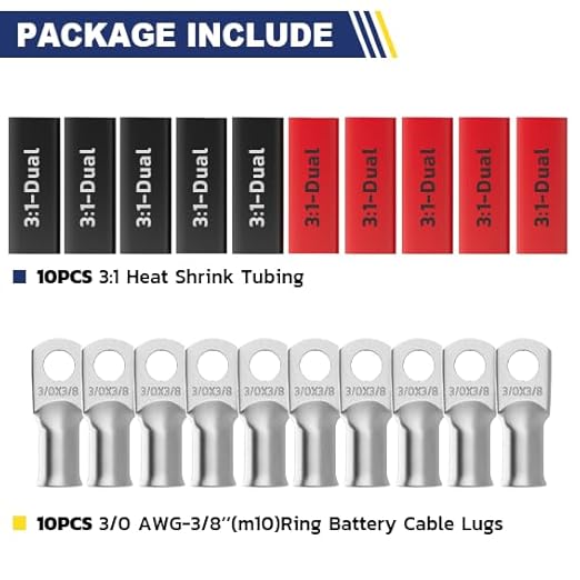 haisstronica 10pcs 3/0 AWG - 3/8"(M10) Tinned Copper Battery Lugs