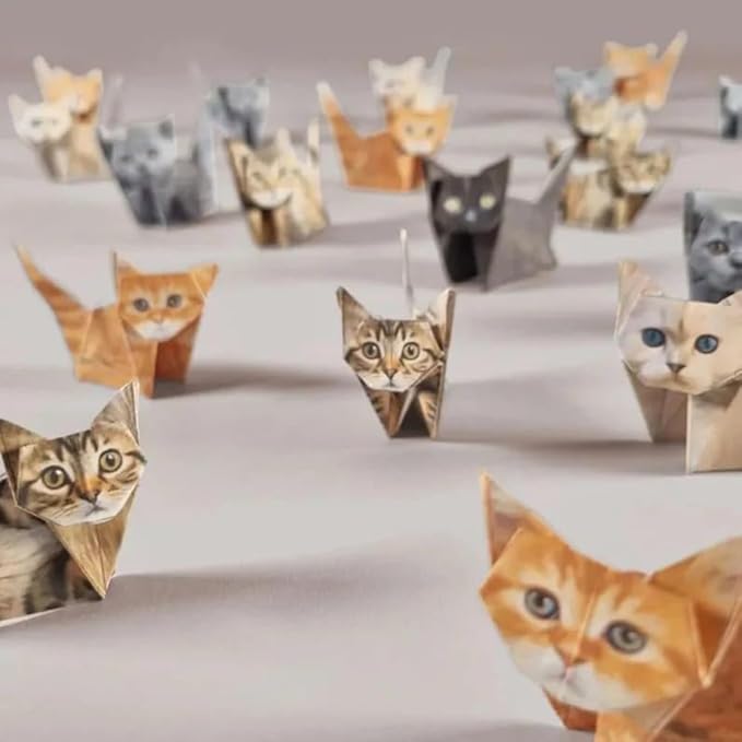 Paper Cat, Paper Cat Origami,50 DIY Origami Foldable Cute Cat Figurines Fun Craft Activity, Desktop Decor, and Gifts for Cat Lovers
