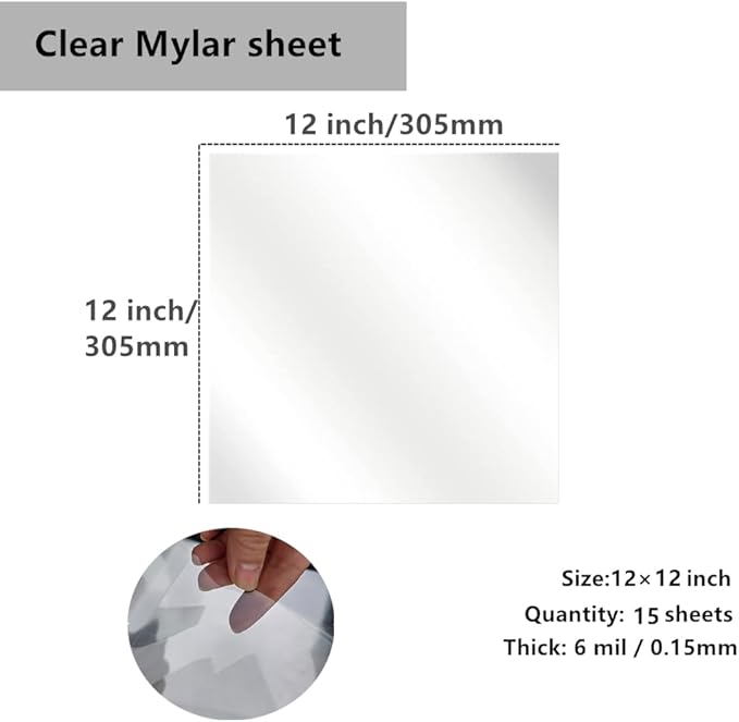 Transparent Blank Mylar Stencil Sheets for Cutting, Gift, 12" x 12" 6 mil/0.15mm Thick 15 Sheets.Acetate Template Material, Craft Plastic Sheets (12×12” /6 mil)