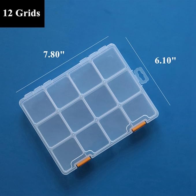 BangQiao 4 Pack 12 Grids Clear Plastic Storage Box with Dividers, Transparent Organizer Container Case for Small Parts, Bead, Button, Jewelry, Diamond, Craft Supplies,Sewing Kit, DIY Accessories