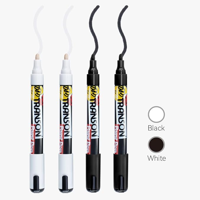 TRANSON 2 Black and 2 White Permanent Paint Markers for Fabric Rock Craft Diy Painting Medium Tip Oil Based Waterproof