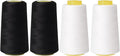 Sewing Thread Cone Set, 4 Pack Serger Thread, 3000 Yards Each, All Purpose Thread for Sewing, Quilting, Machines, Overlock, Merrow & Hand Embroidery (Black2White2)
