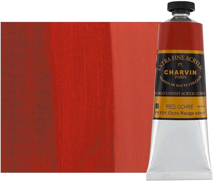 Charvin Extra Fine Professional Acrylic Paint - Red Ochre, 60ml Tube, Triple-Milled, Lightfast Pigments, Open Stock Artist Acrylic Paints in Nature-Inspired Hues