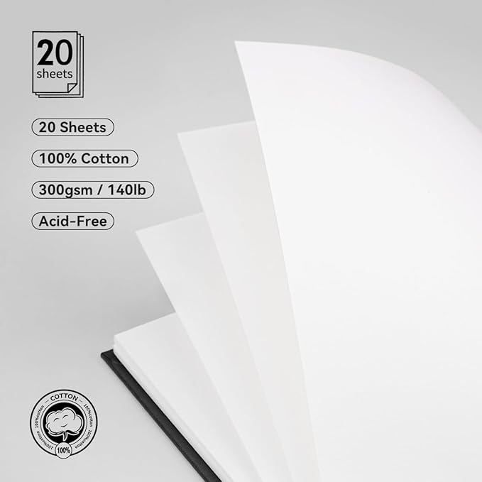 Lightwish Square Watercolor Journal,100% Cotton,300gsm/140lb,Acid-Free,20 Sheets Cold Press Watecolor Paper Sketchbook for Artists Adults Students,7.68 * 7.68 Inches