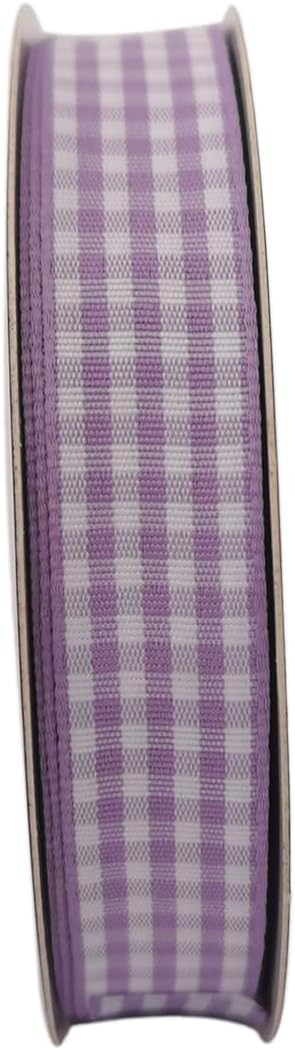 Purple Gingham Plaid Checked Ribbon 25 Yards Each Roll 100% Polyester (5/8",Purple)