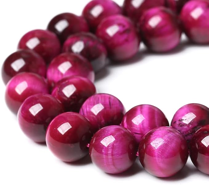 32PCS 12mm AAA Natural Rose Red Tiger Eye Agate Stone Round Loose Beads for Jewelry Making Semi-Precious Beads DIY Bracelet Necklace (Rose Red Tiger Eye Stone, 12mm)