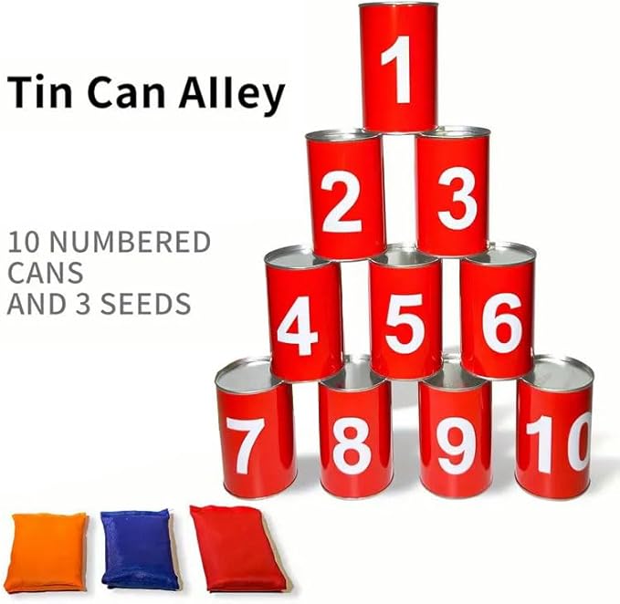 13 Carnival Can Games Bean Bag Toss Carnival Games, Including 10 Tin Cans and 3 Bean Bag Easter Outdoor, Suitable for Family Gatherings, Birthdays, Indoor and Outdoor Activities