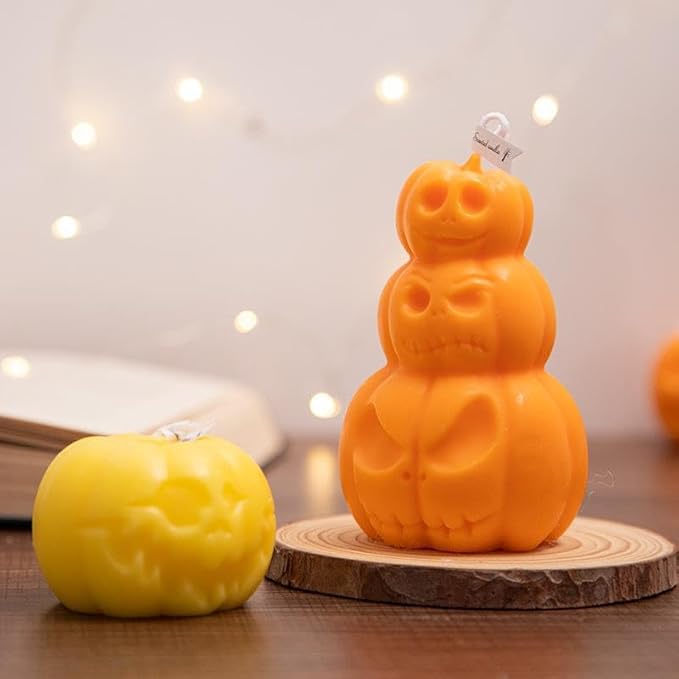 4Pcs Halloween Ghost Candle Silicone Molds Set, DIY 3D Halloween Pumpkin Skull Candle Making Wax Moulds Gypsum Ornament Resin Soap Molds Casting Art Home Decor