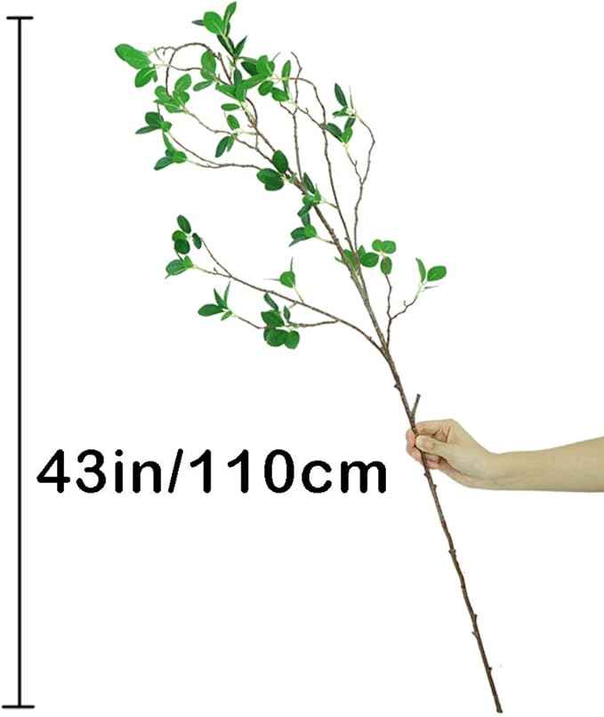 Ollain 43" Artificial Greenery Stems Plants Faux Leaf Green Eucalytus Branches Ficus Twig Fern Fake Green Bushes Shrubs for Home Party Wedding Decoration (4 Pack)