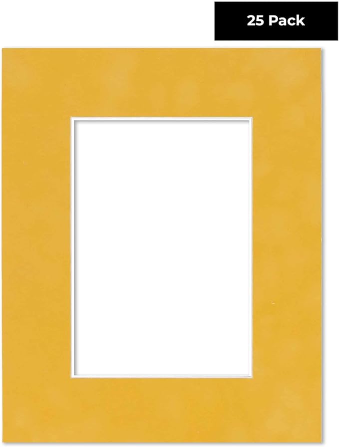 Pack of 25 Acid Free 11x14 Mats Bevel Cut for 8.5x11 Photos - Sunrise Yellow Suede Precut Matboards For Pictures, Photos, Framing - 4-ply Thickness