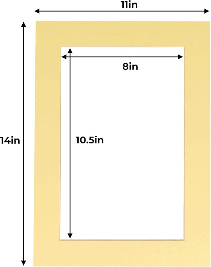 11x14 Mat for 8.5x11 Photo - Precut Soft Yellow Picture Matboard for Frames Measuring 11 x 14 Inches - Bevel Cut to Display Art 8.5 x 11 Inches - Acid Free ONE MAT with Backing Board & Clear Bag