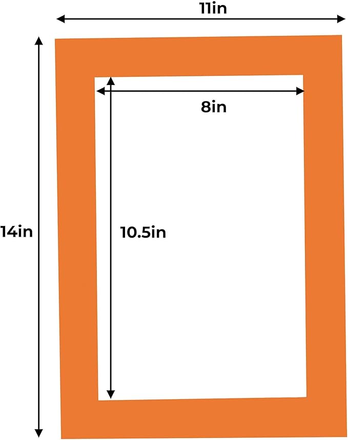 11x14 Mat for 8.5x11 Photo - Precut Orange Picture Matboard for Frames 11 x 14 Inches - Bevel Cut Matte to Display Art 8.5 x 11 Inches - Acid Free Pack of 10 MATS with Backing Boards & Clear Bags