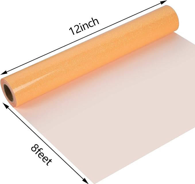 guangyintong Glow Glitter Orange Yellow Heat Transfer Vinyl HTV Rolls, 12" x 8ft Iron on Vinyl for T-Shirts, Glitter HTV Vinyl for All Cutter Machines Easy to Cut & Weed for DIY Design