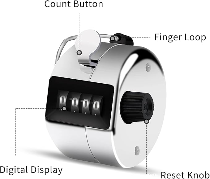 12 Pcs Hand Tally Counter 4-Digit Lap Counter Clicker, Manual Mechanical Handheld Pitch Click Counter with Finger Ring for School Golf & Knitting Row Croche