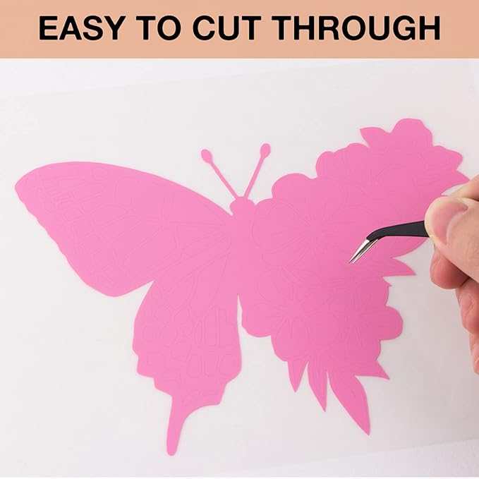 HTVRONT Pink Permanent Vinyl, 12" x 40 FT Adhesive Permanent Vinyl Roll for All Cutting Machine, Silhouette, Cameo Cutters, Signs, Scrapbooking, Craft, Die Cutters (Glossy Pink)