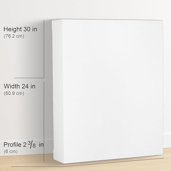PHOENIX 24x30 Inch Museum Canvas - 2 3/8 Inch Thick Porfile Deep Large Stretched Canvas for Painting 1 Pack 100% Cotton 11 Oz. Gesso Primed White Blank Professional Canvas Oil & Acrylic Paints