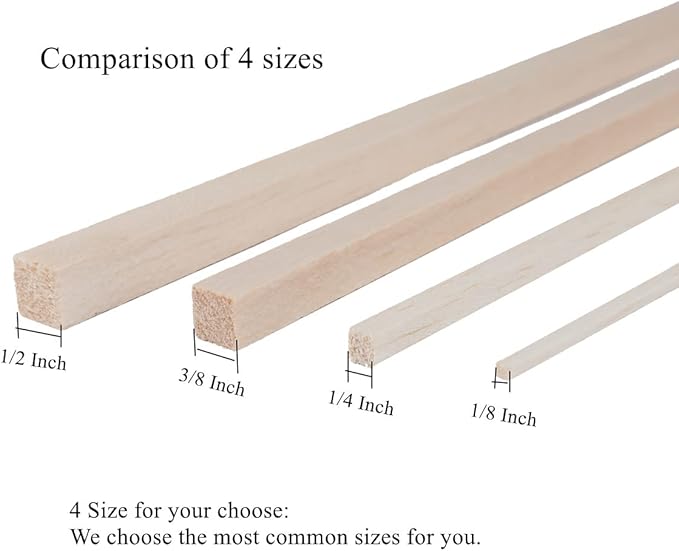 30 Pack Square Wood Dowel Rods 3/8x3/8x12 Inch Balsa Wood Sticks Natural Wood Color Unfinished Wood for Cricut Maker Make Models of House Airplane Ship Boat DIY Wooden(10x10x305mm)