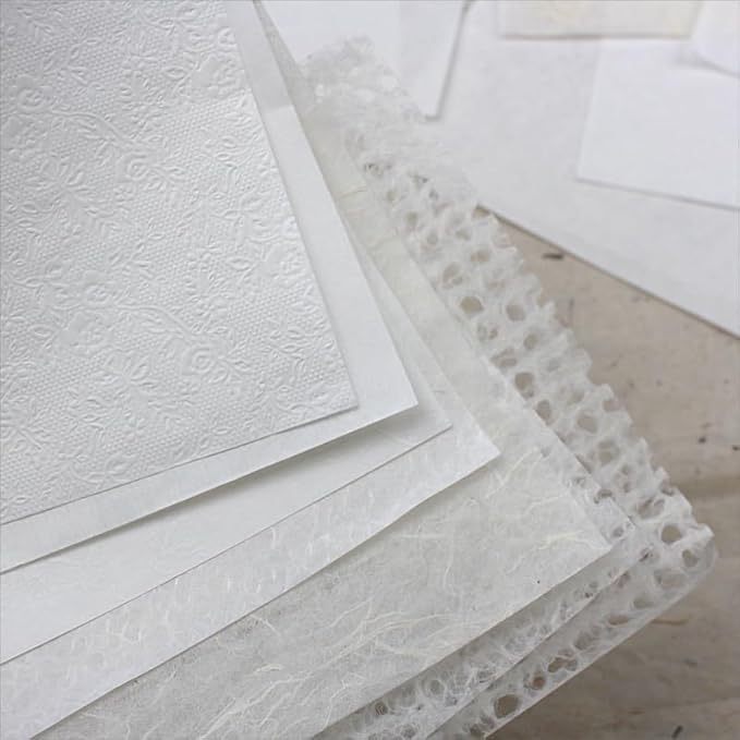 20 Sheets Scrapbook Paper A5 Size Textured Papers, White Mulberry Art Paper Craft Materials for DIY Card Making, Collage, Decoupage, Junk Journaling Supplies