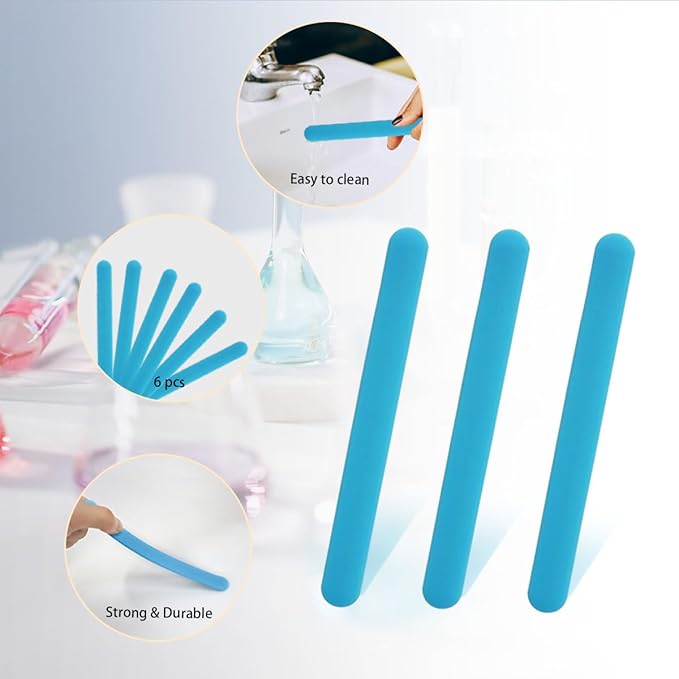 6 PCS Reusable Silicone Stirring Stick, Silicones Stirrings Sticks, Blue Reusable Silicone Wax Stick Popsicle Sticks Tools, for DIY Crafts, Resin, Liquid, Paint