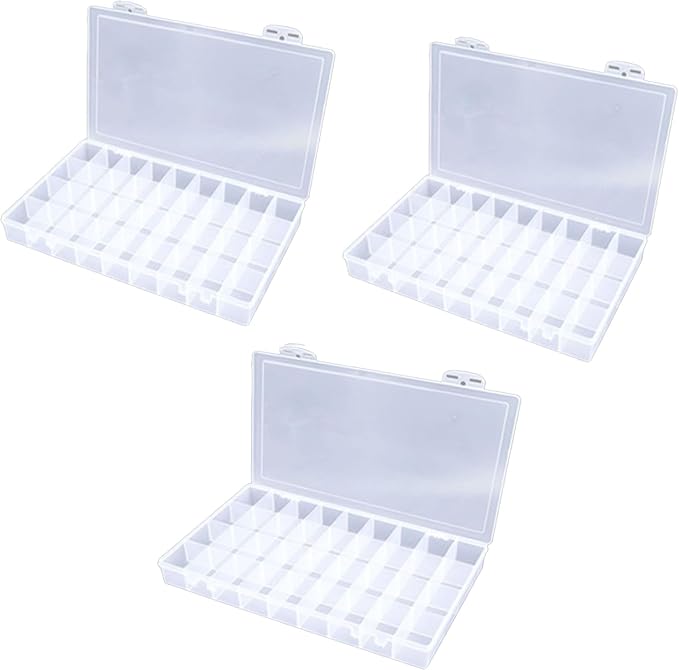 3PCS 36 Grids Large Plastic Organizer Box with Dividers, Compartment Organizer Box for Nail Accessories/Screw/Sewing Arts and Oil Paint, Bead Storage Containers 14.9 Inch x 9.2 Inch x 1.9 Inch (Clear)