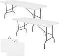 Set of 2 Folding Table 5 FT Camping Table Portable Heavy Duty Plastic Rectangular Outdoor Dining Table Steel Legs Fold-in-Half with Carrying Handle for Indoor,Picnic,Party,Wedding,Events(White)