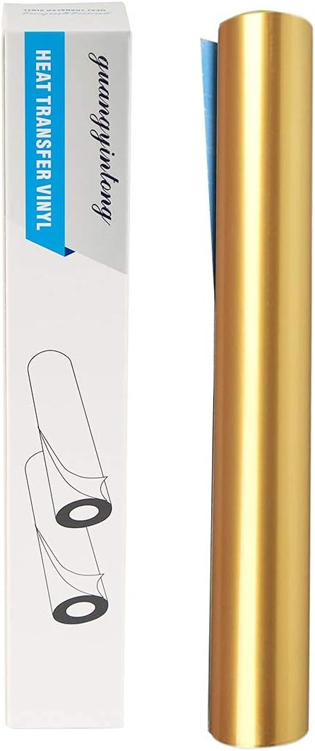 guangyintong Shiny Golden Heat Transfer Vinyl HTV Rolls, 12" x 8ft PU Iron on Vinyl Bundle for T-Shirts, Stretchy Thin Soft HTV Vinyl for All Cutter Machine Easy to Cut & Weed for Heat Vinyl Design