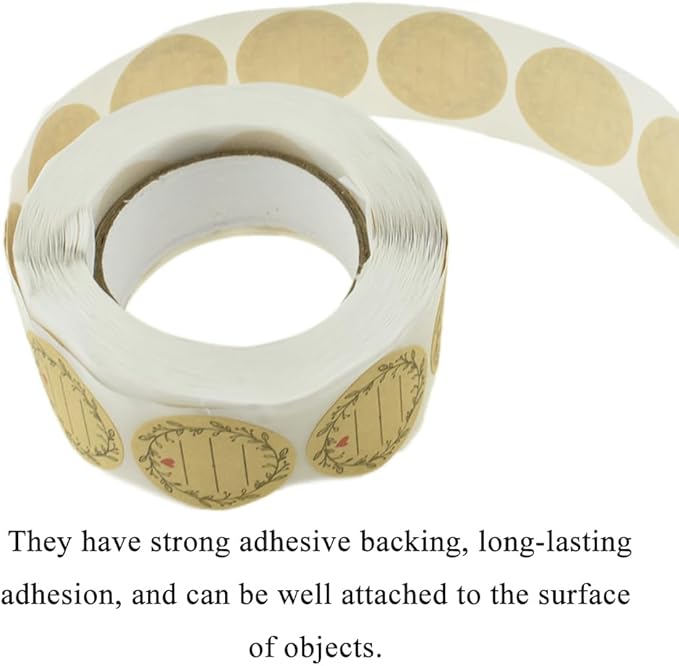 HAHIYO 1Inch 500Pcs Natural Brown Kraft Label Sticker Roll - Round, Blank, Permanent Adhesive Dot Sticker for Jar, Canning, Price Tag, Store Organization