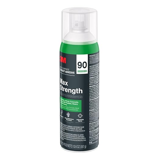 3M Max Strength 90 Contact Adhesive Spray, 12.6 oz (Pack of 12) – Low VOC Heavy Duty Glue with Adjustable Nozzle, Heat & Water Resistant Bond for Metal, Wood, Plastic, Laminate, Concrete