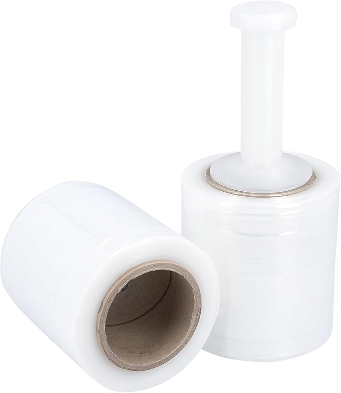 PSBM Mini Stretch Wrap with Handle, 12 Pack, 5 Inch x 1000 Feet, 90 Gauge, Clear, Small Plastic Cling Film for Pallets Moving Storing