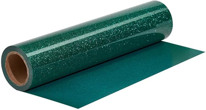 Dark Green Glitter HTV Roll -12" x10ft Iron on Heat Transfer Vinyl for DIY Shirts Gifts（Peacock Green）