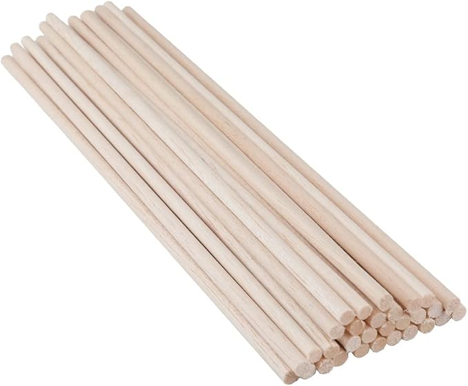 30 Pack Round Wood Dowel Rods 1/4x1/4x12 Inch Balsa Wood Sticks φ1/4 Inch Natural Wood Color Unfinished Wood for Cricut Maker Make Models of House Airplane Ship Boat DIY Wooden(6x6x305mm)