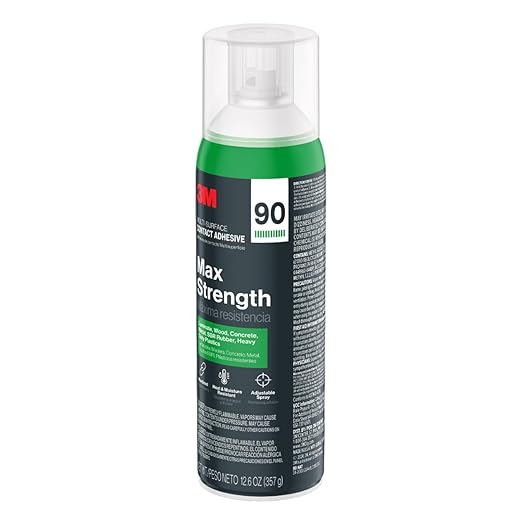 3M Max Strength 90 Multi-Surface Contact Adhesive, 12.6 oz., Low VOC, Max Bond, Heat & Water Resistant, Adjstable Spray for Metal, Wood, Plastics, Laminates, and Concrete (99-NAT)