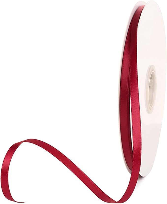 1/4" x 100 Yards Burgundy Polyester Satin Ribbon Single Faced Bulk Fabric Ribbons for Gift Wrapping, Crafting and DIY Projects, Hair Accessories, Tiny Bows