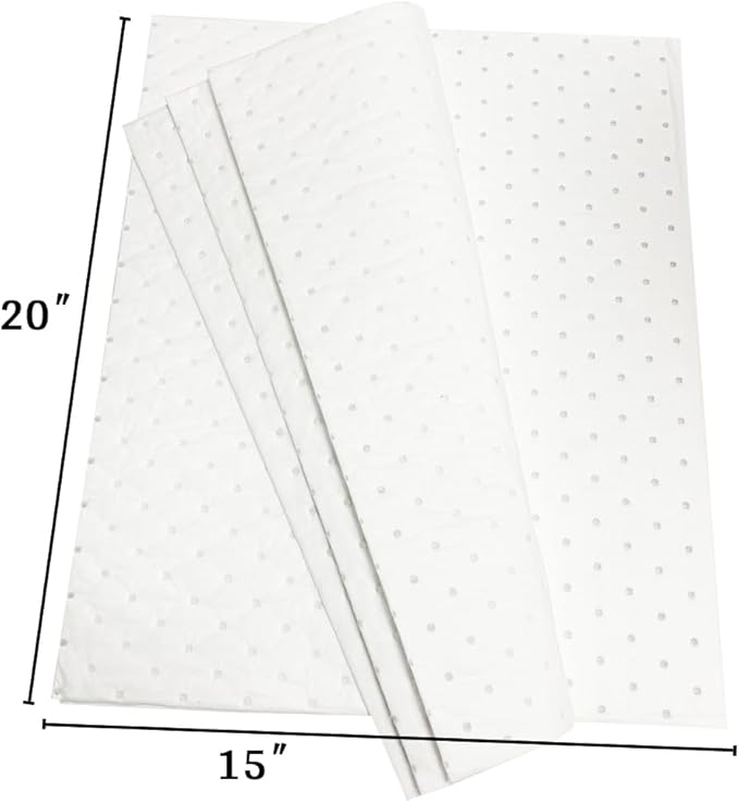 Autocare Heavyweight Oil Absorbing Pads | White Absorbing Heavy Weight Oil-Only Absorbent Mat Pad | 15" x 20" | 50 Oil Absorbent Pads |