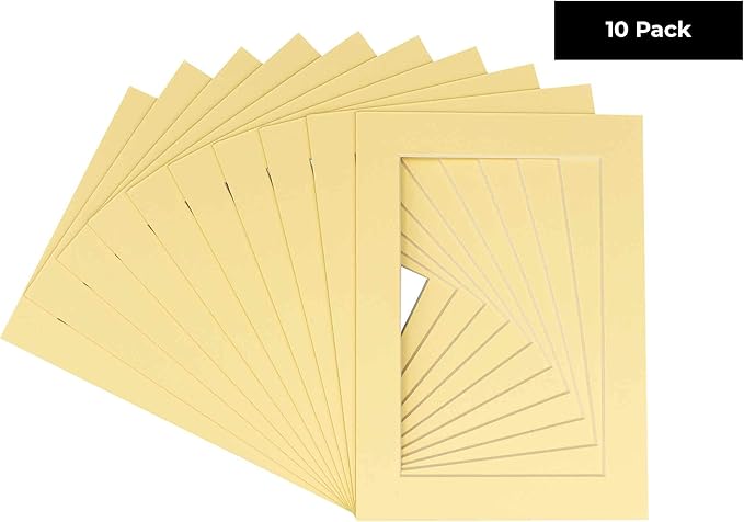 11x14 Mat for 8.5x11 Photo - Precut Soft Yellow Picture Matboard for Frames 11 x 14 Inches - Bevel Cut to Display Art 8.5 x 11 Inches - Acid Free Pack of 10 MATS with Backing Boards & Clear Bags