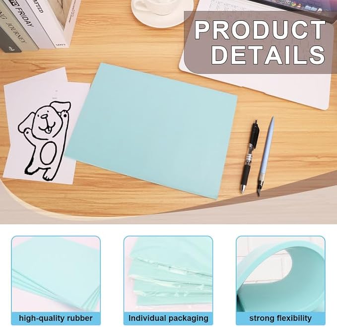 4 Pcs 8.5"x11" Rubber Carving Blocks, A4 Linoleum Blocks, Stamp Carving Blocks for Printmaking, Linocut Artists, Crafts and More,(Blue) by KUKLIPJIM.