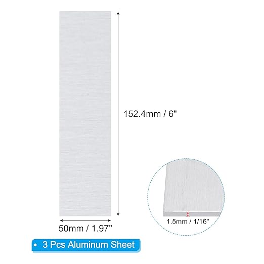 PATIKIL 6061 T651 Aluminum Sheet Metal 6 x 1.97 x 1/16(0.0625") Inch 3Pcs Flat Plain Aluminum Plate Covered Stock with Protective Film, Heat Rectangle 1.5MM for Lndustry Crafting