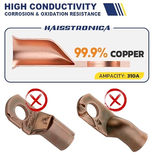 haisstronica 10pcs 3/0 AWG - 3/8"(M10) Battery Cable Lugs, Heavy Duty Copper Wire Lugs with 10pcs 3:1 Adhesive Heat Shrink Tubing, 000 Gauge Wire Lugs, Battery Terminal Connector, Battery Cable Ends
