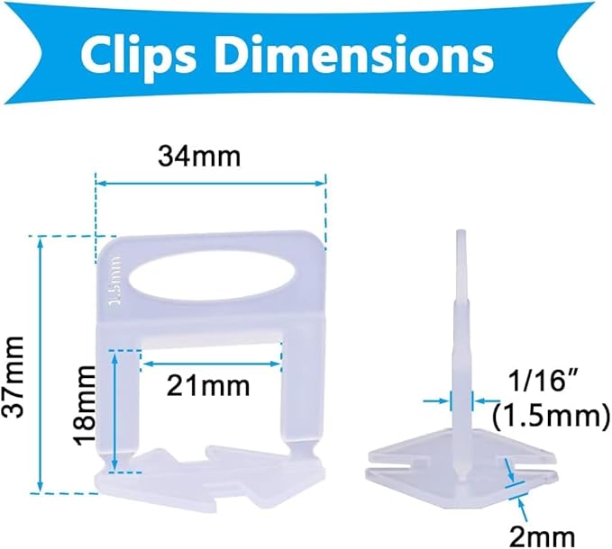 2000 PCS Tile Leveling System Clips 1/16''(1.5mm) Tiles Leveler Spacers Tool for Professional Ceramic Tile and Stone Installation