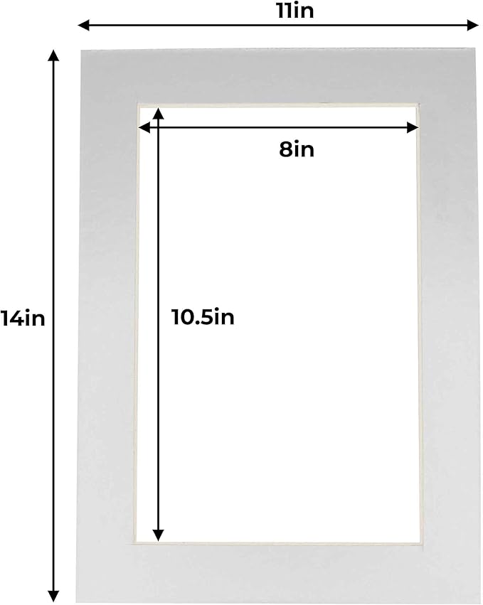 11x14 Mat for 8.5x11 Photo - Precut Metallic Silver Picture Matboard for Frames 11 x 14 Inches - Bevel Cut Matte to Display Art 8.5 x 11 Inches - Acid Free ONE MAT with Backing Board & Clear Bag