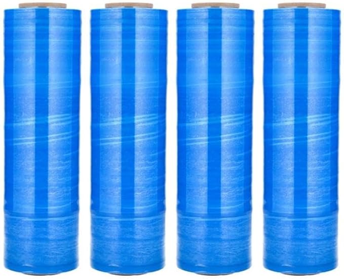 PSBM Blue Stretch Wrap, 15 Inch x 1476 Feet, 4 Pack, Tinted Pre-Stretched Shrink Wrap Film for Moving, Packaging, Pallet Wrapping
