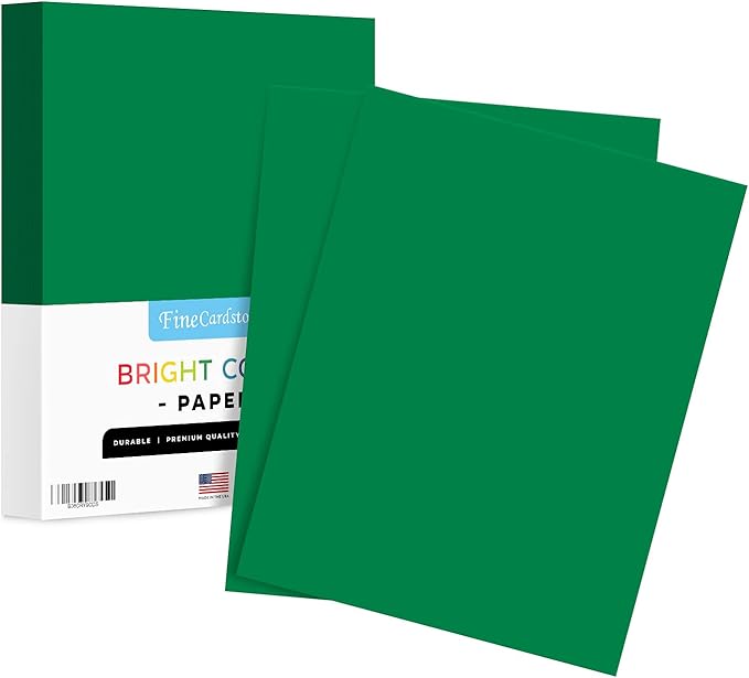 8.5 x 11" Green Color Paper Smooth, for School, Office & Home Supplies, Holiday Crafting, Arts & Crafts | Acid & Lignin Free | Regular 20lb Paper - 100 Sheets