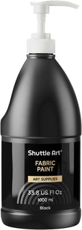 Shuttle Art Black Fabric Paint, 33.8 oz(1000 ml) Large Bottle with Pump, Permanent Fabric Paint for Furniture, Sofa, Cushions, Clothes, Soft Non-Toxic Textile Paint for Color Changing, Renewal & Art Creations