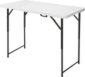 4ft Folding Table, Portable Fold-in-Half Adjustable Height Utility Table for Indoor/Outdoor Use, Durable HDPE & Steel, Stable & Lightweight, Multi-Purpose, White